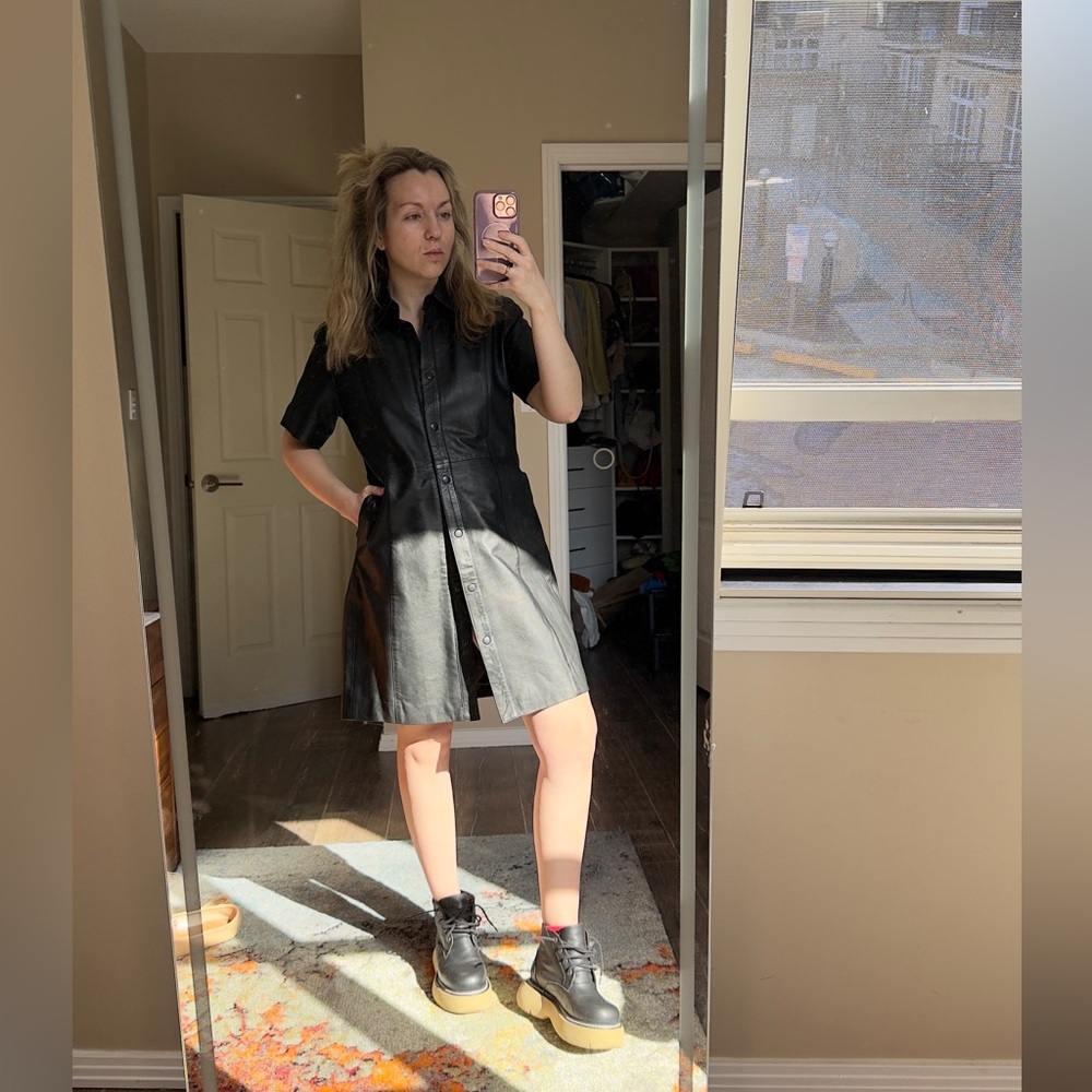Casual Black Leather Dress